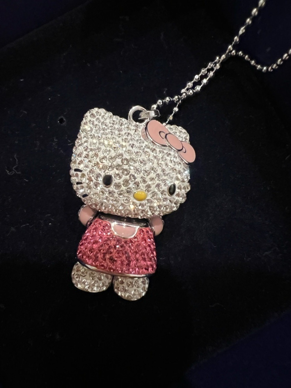 Swarovski Hello Kitty Crystal 3D Rhinestone Pendant Necklace Pink Dress NWT RARE
